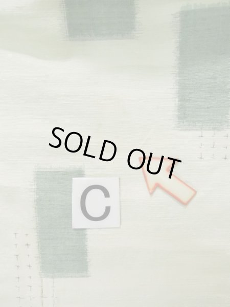 Photo15: L0126V Used Japanese womenSmoky Sharbet Green ORI woven / Silk. Quadrangle,   (Grade C) (15)