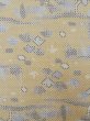 Photo7: L0126W Used Japanese womenSmoky Creamy Golden Yellow OSHIMA TSUMGI pongee / Silk. Flower,   (Grade B) (7)