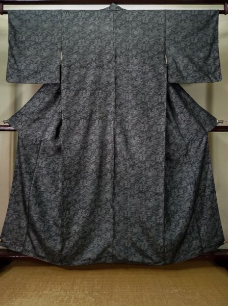 Photo1: L0127A Used Japanese womenSmoky  Gray ORI woven / Silk. Temple,   (Grade B) (1)