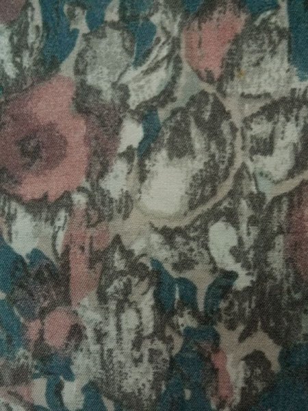 Photo7: L0202A Used Japanese womenSmoky Pale Teal HAORI short jacket / Synthetic. Flower,   (Grade B) (7)