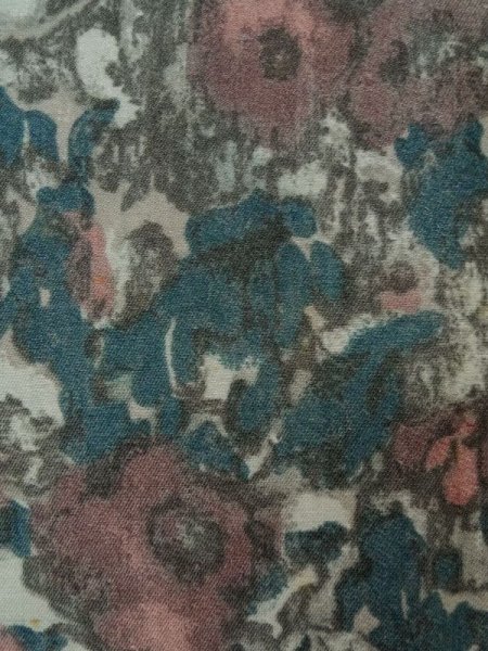 Photo8: L0202A Used Japanese womenSmoky Pale Teal HAORI short jacket / Synthetic. Flower,   (Grade B) (8)