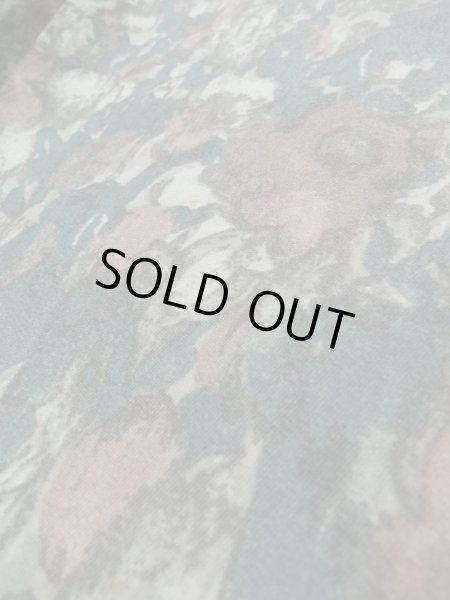 Photo10: L0202A Used Japanese womenSmoky Pale Teal HAORI short jacket / Synthetic. Flower,   (Grade B) (10)