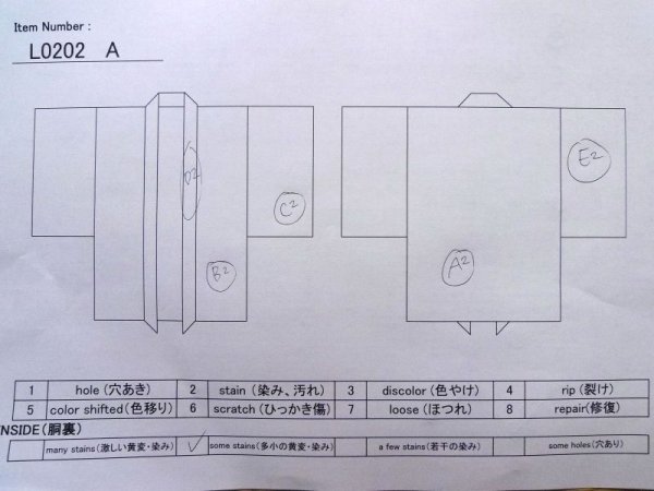 Photo13: L0202A Used Japanese womenSmoky Pale Teal HAORI short jacket / Synthetic. Flower,   (Grade B) (13)
