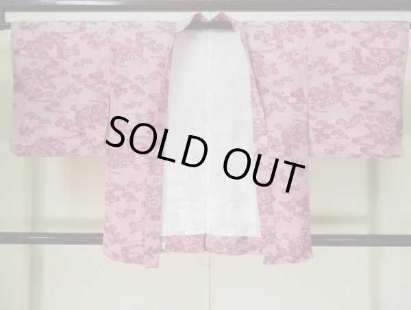 Photo1: L0202E Used Japanese womenSmoky  Rose HAORI short jacket / Synthetic. Flower,   (Grade B) (1)