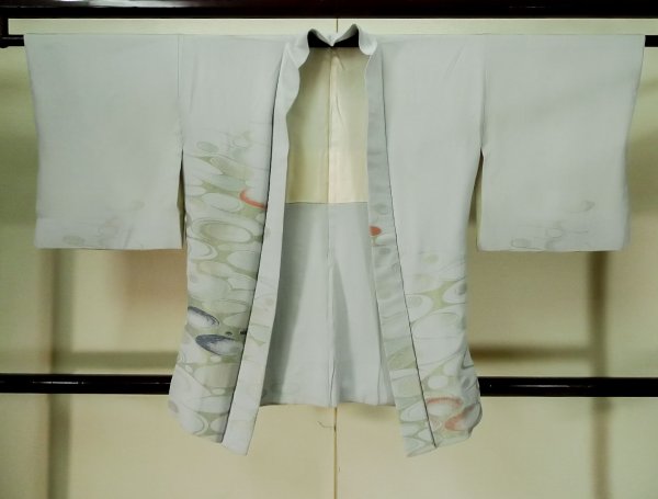 Photo1: L0202I Used Japanese womenSharbet  Pale Blue HAORI short jacket / Silk. Circle,   (Grade B) (1)