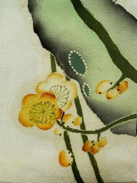 Photo9: L0204B Used Japanese womenLight Sharbet Teal TOMESODE formal / Silk. UME plum bloom   (Grade D) (9)