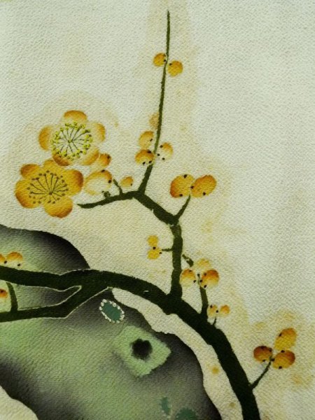 Photo10: L0204B Used Japanese womenLight Sharbet Teal TOMESODE formal / Silk. UME plum bloom   (Grade D) (10)