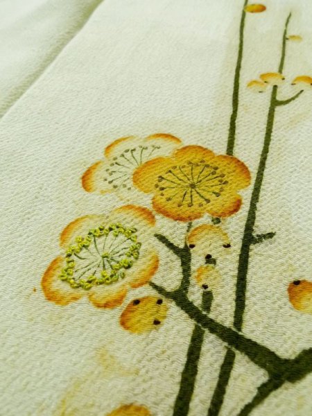 Photo12: L0204B Used Japanese womenLight Sharbet Teal TOMESODE formal / Silk. UME plum bloom   (Grade D) (12)