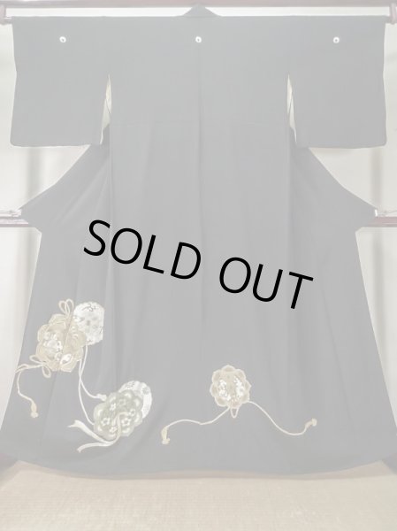 Photo1: L0204D Used Japanese women  Black TOMESODE formal / Silk.  Mirror motif  (Grade B) (1)