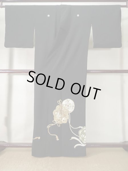 Photo2: L0204D Used Japanese women  Black TOMESODE formal / Silk.  Mirror motif  (Grade B) (2)