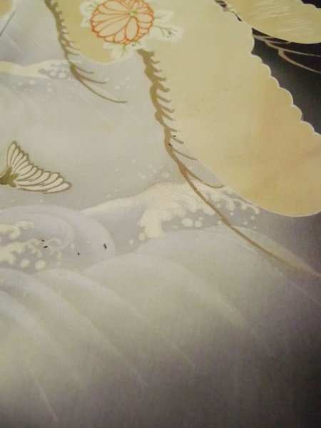 Photo13: L0204E Used Japanese women  Black TOMESODE formal / Silk. Chrysanthemum,   (Grade B) (13)