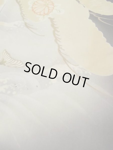 Photo13: L0204E Used Japanese women  Black TOMESODE formal / Silk. Chrysanthemum,   (Grade B) (13)