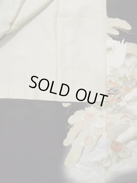 Photo17: L0204E Used Japanese women  Black TOMESODE formal / Silk. Chrysanthemum,   (Grade B) (17)