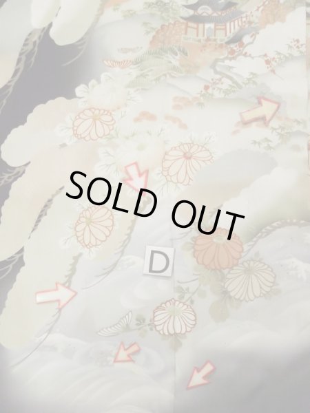 Photo22: L0204E Used Japanese women  Black TOMESODE formal / Silk. Chrysanthemum,   (Grade B) (22)