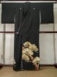 Photo2: L0204F Used Japanese women  Black TOMESODE formal / Silk. Pine tree/branch/needle   (Grade B) (2)