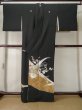 Photo2: L0204I Used Japanese women  Black TOMESODE formal / Silk. UME plum bloom, Mist pattern, Japanese pheasant motif  (Grade B) (2)