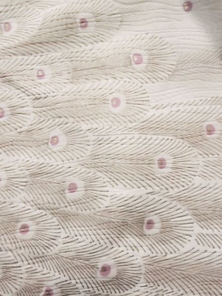 Photo8: L0204K Used Japanese women  Vermilion FURISODE long-sleeved / Silk. Peacock   (Grade C) (8)