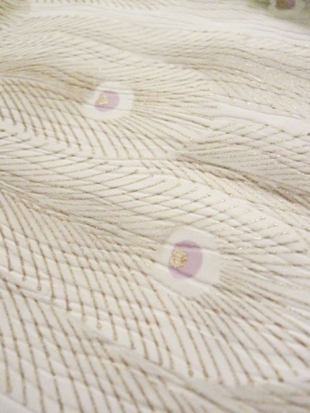 Photo11: L0204K Used Japanese women  Vermilion FURISODE long-sleeved / Silk. Peacock   (Grade C) (11)