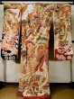 Photo3: L0204L Used Japanese women  Cream FURISODE long-sleeved / Silk. Flower,   (Grade D) (3)