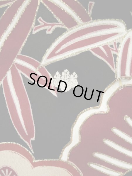 Photo5: L0204M Used Japanese women  Black FURISODE long-sleeved / Silk. UME plum bloom,   (Grade C) (5)