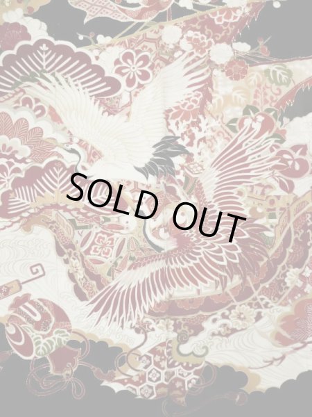 Photo8: L0204M Used Japanese women  Black FURISODE long-sleeved / Silk. UME plum bloom,   (Grade C) (8)