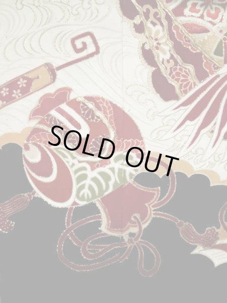 Photo12: L0204M Used Japanese women  Black FURISODE long-sleeved / Silk. UME plum bloom,   (Grade C) (12)