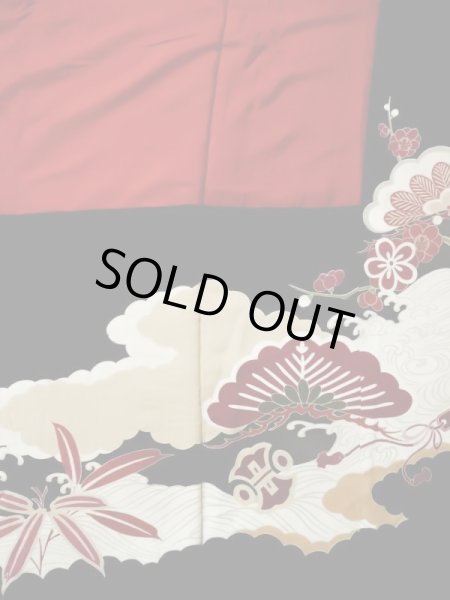 Photo20: L0204M Used Japanese women  Black FURISODE long-sleeved / Silk. UME plum bloom,   (Grade C) (20)