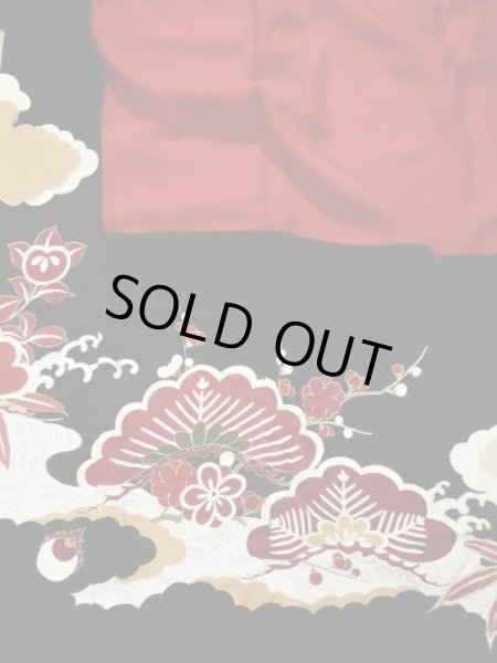 Photo21: L0204M Used Japanese women  Black FURISODE long-sleeved / Silk. UME plum bloom,   (Grade C) (21)