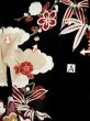 Photo23: L0204M Used Japanese women  Black FURISODE long-sleeved / Silk. UME plum bloom,   (Grade C) (23)