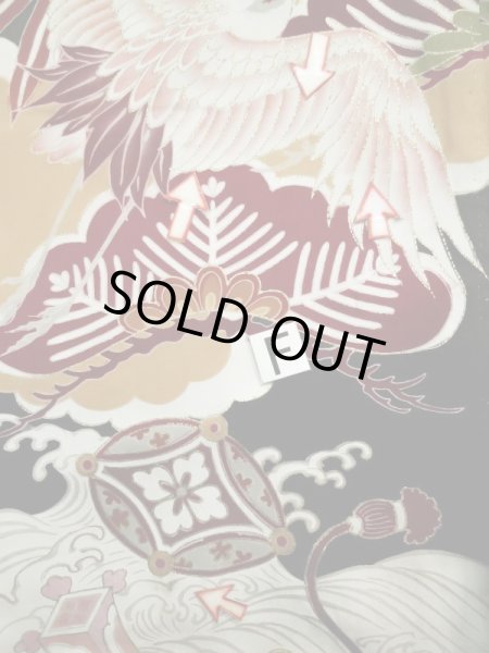 Photo28: L0204M Used Japanese women  Black FURISODE long-sleeved / Silk. UME plum bloom,   (Grade C) (28)