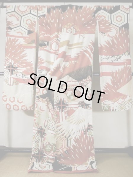 Photo2: L0204N Used Japanese women  Cream FURISODE long-sleeved / Silk. Flower,   (Grade D) (2)