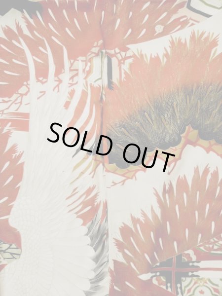 Photo6: L0204N Used Japanese women  Cream FURISODE long-sleeved / Silk. Flower,   (Grade D) (6)