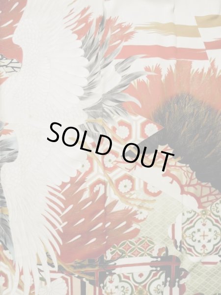 Photo9: L0204N Used Japanese women  Cream FURISODE long-sleeved / Silk. Flower,   (Grade D) (9)