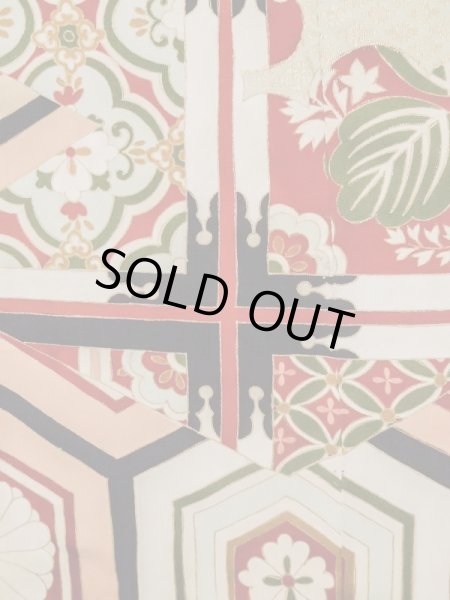 Photo15: L0204N Used Japanese women  Cream FURISODE long-sleeved / Silk. Flower,   (Grade D) (15)