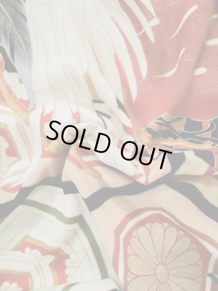 Photo20: L0204N Used Japanese women  Cream FURISODE long-sleeved / Silk. Flower,   (Grade D) (20)