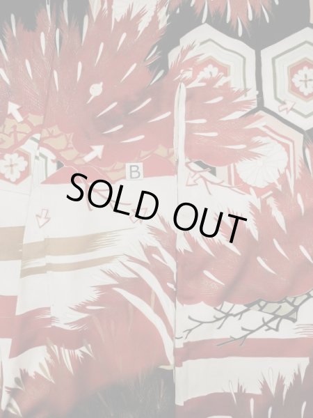 Photo25: L0204N Used Japanese women  Cream FURISODE long-sleeved / Silk. Flower,   (Grade D) (25)