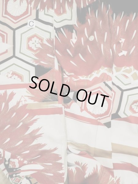 Photo26: L0204N Used Japanese women  Cream FURISODE long-sleeved / Silk. Flower,   (Grade D) (26)