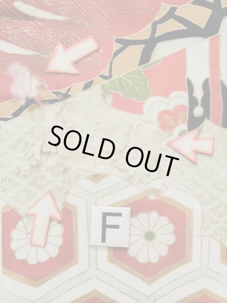 Photo29: L0204N Used Japanese women  Cream FURISODE long-sleeved / Silk. Flower,   (Grade D) (29)
