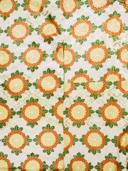 Photo5: L0204P Used Japanese womenShiny  Off White FURISODE long-sleeved / Silk. Chrysanthemum,   (Grade B) (5)