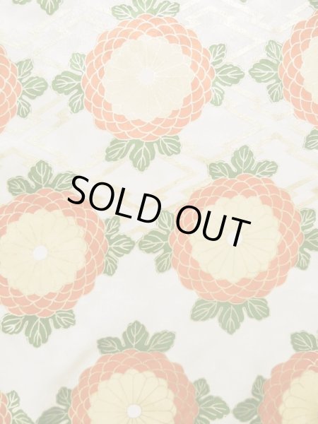 Photo10: L0204P Used Japanese womenShiny  Off White FURISODE long-sleeved / Silk. Chrysanthemum,   (Grade B) (10)