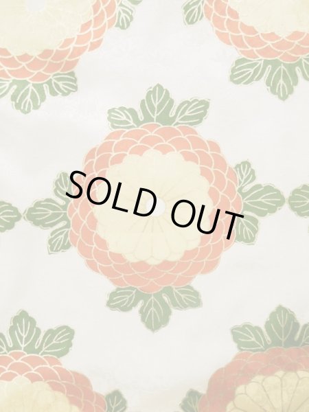 Photo12: L0204P Used Japanese womenShiny  Off White FURISODE long-sleeved / Silk. Chrysanthemum,   (Grade B) (12)