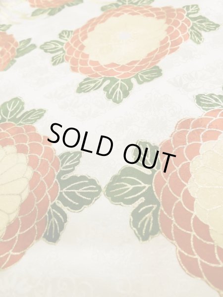 Photo15: L0204P Used Japanese womenShiny  Off White FURISODE long-sleeved / Silk. Chrysanthemum,   (Grade B) (15)