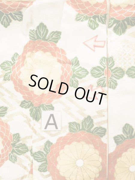 Photo17: L0204P Used Japanese womenShiny  Off White FURISODE long-sleeved / Silk. Chrysanthemum,   (Grade B) (17)