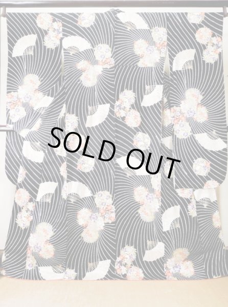 Photo2: L0204R Used Japanese women  Black FURISODE long-sleeved / Silk. Flower,   (Grade B) (2)