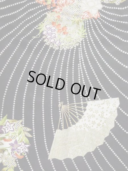 Photo5: L0204R Used Japanese women  Black FURISODE long-sleeved / Silk. Flower,   (Grade B) (5)