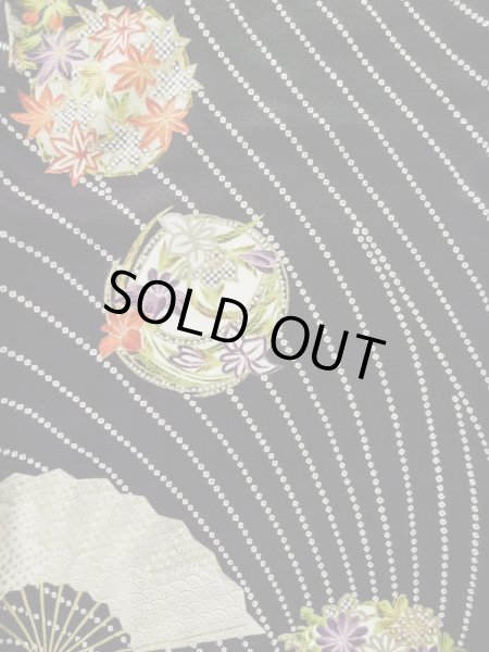 Photo6: L0204R Used Japanese women  Black FURISODE long-sleeved / Silk. Flower,   (Grade B) (6)
