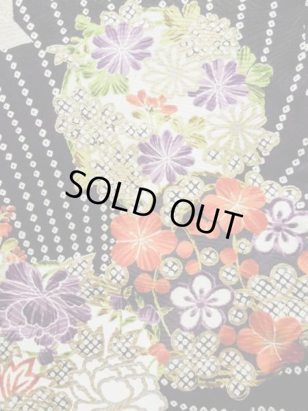 Photo10: L0204R Used Japanese women  Black FURISODE long-sleeved / Silk. Flower,   (Grade B) (10)