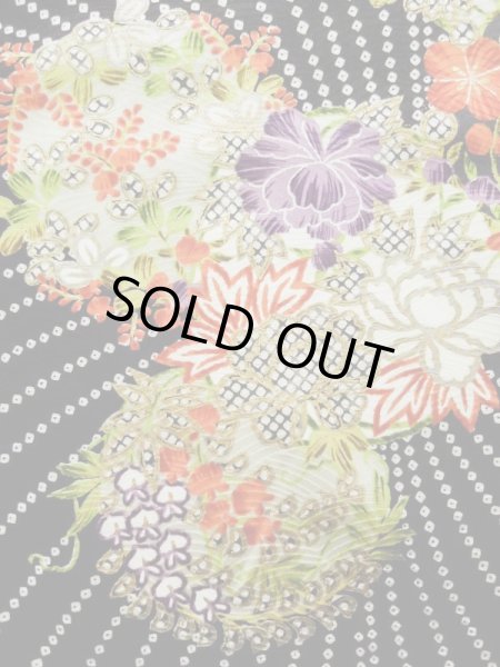 Photo11: L0204R Used Japanese women  Black FURISODE long-sleeved / Silk. Flower,   (Grade B) (11)