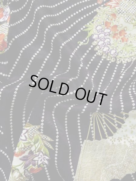 Photo13: L0204R Used Japanese women  Black FURISODE long-sleeved / Silk. Flower,   (Grade B) (13)