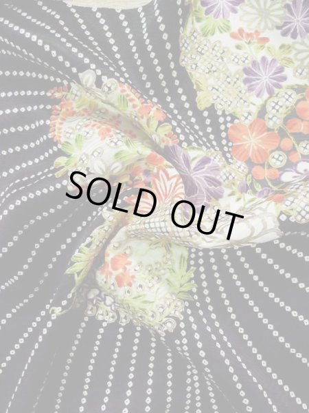 Photo14: L0204R Used Japanese women  Black FURISODE long-sleeved / Silk. Flower,   (Grade B) (14)